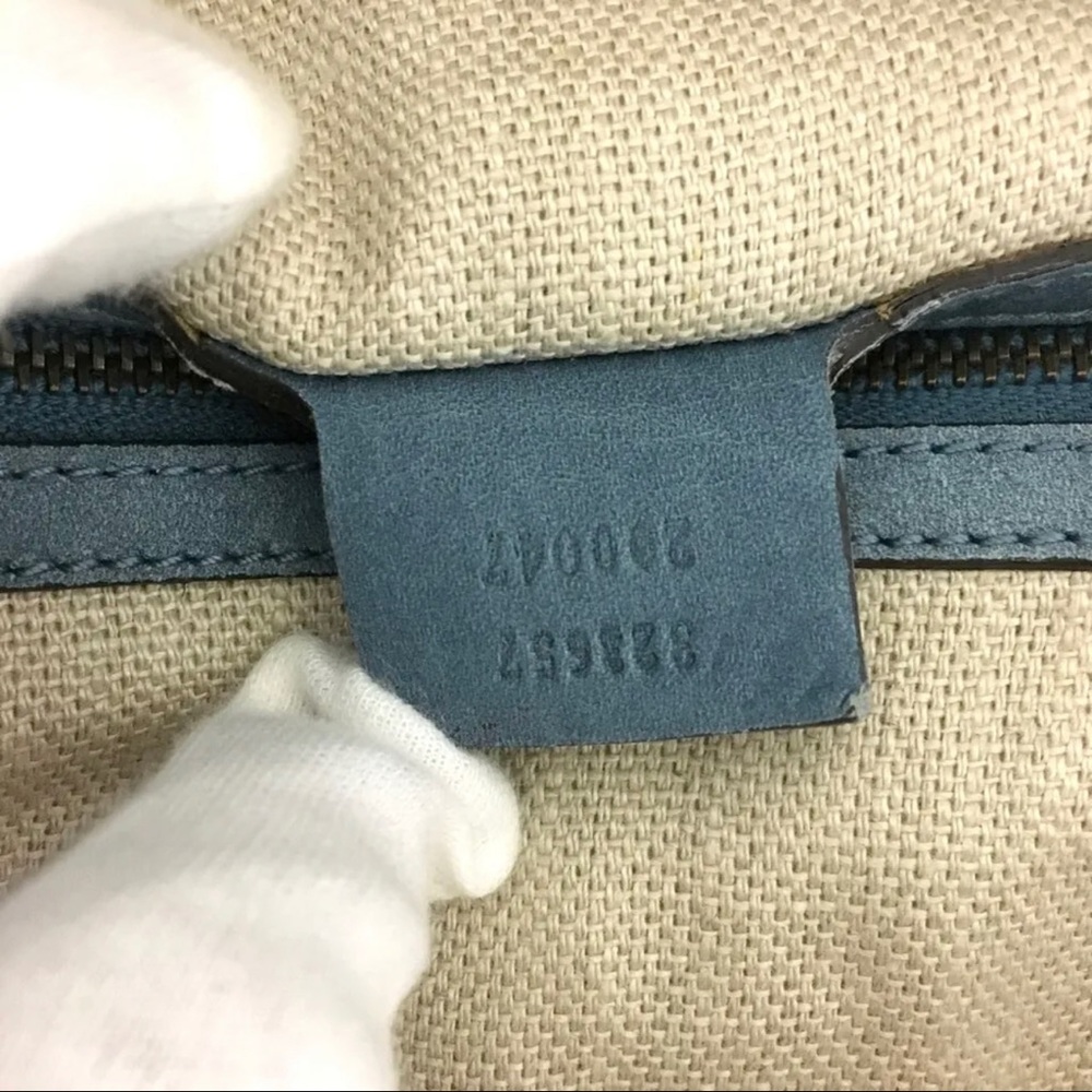 Authentic GUCCI Blue/Green Nubuck Leather Tote Satchel Bag - Picture 11 of 11